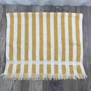 Vintage Towel Fringe Mustard Yellow 70s Stripe SMALL Bath Towel